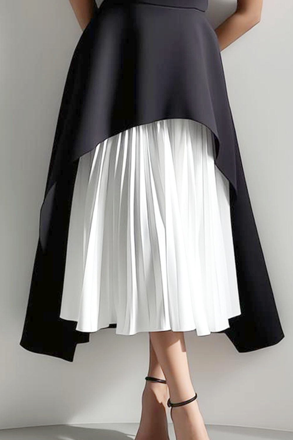 Black White A Line Asymmetrical Wedding Guest Dress