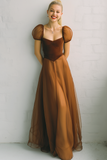 Brunt Orange A Line Sweetheart Flowy Maxi Wedding Guest Dress