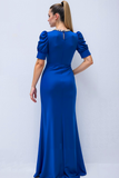 Royal Blue Satin Mermaid Maxi Formal Dress with Beading