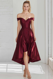 Cabernet Satin A Line High Low Bridesmaid Dress
