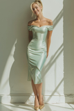 Sage Green Sheath Satin Midi Bridesmaid Dress