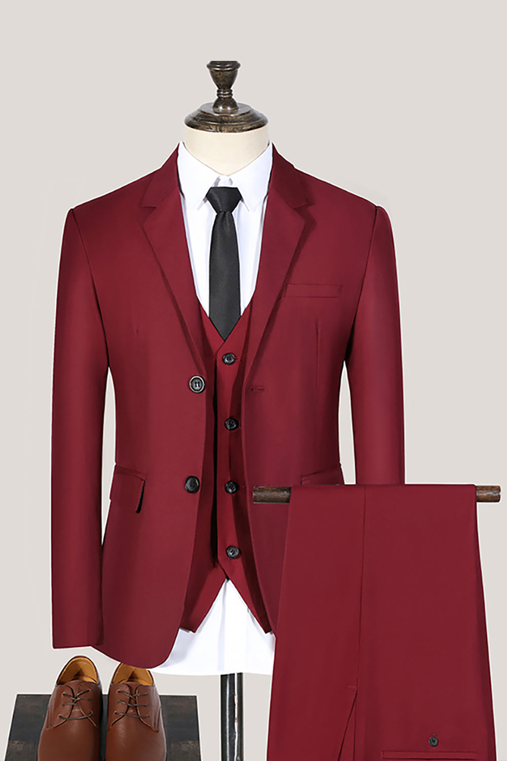 3 Piece Notched Lapel Single Breasted Black Prom Men's Suits