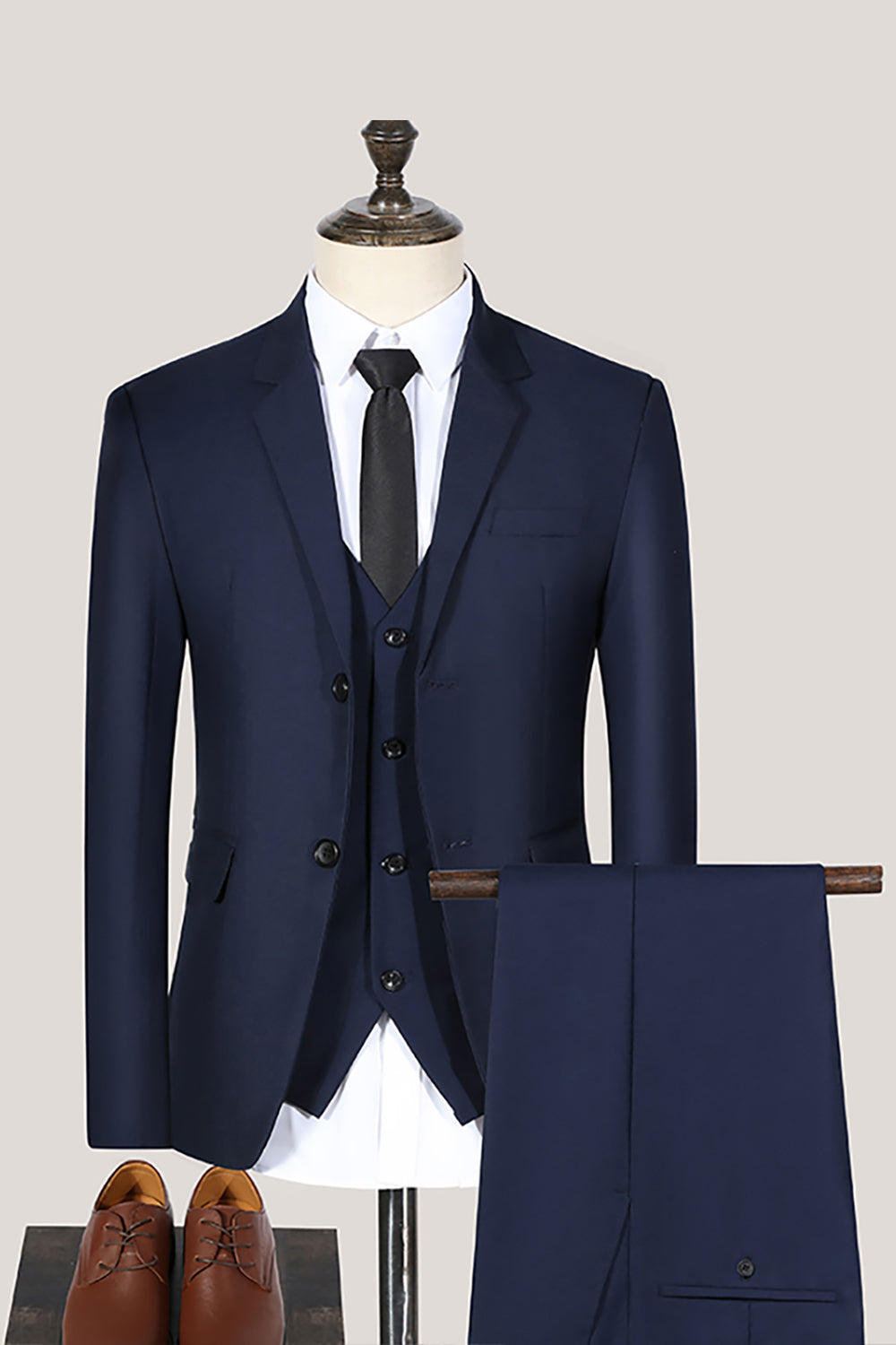 3 Piece Notched Lapel Single Breasted Black Prom Men's Suits