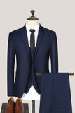 3 Piece Notched Lapel Single Breasted Black Prom Men's Suits