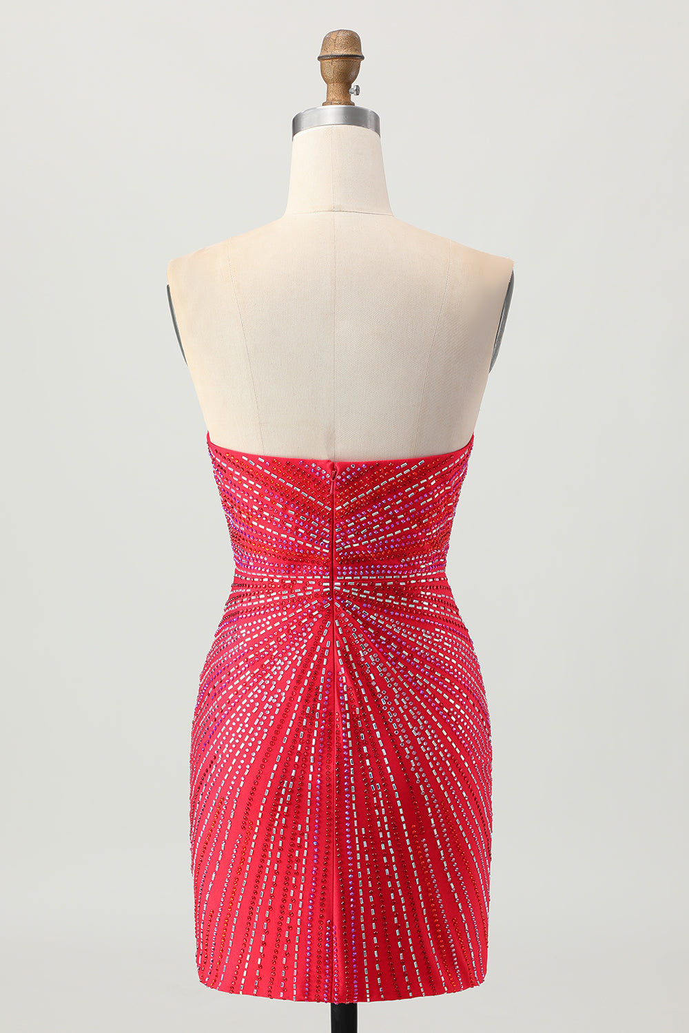 Sparkly Red Beaded Tight Short Cocktail Dress with Slit