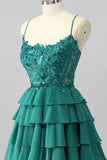 Dark Green Corset Short Tiered Sparkly Cocktail Dress with Beading
