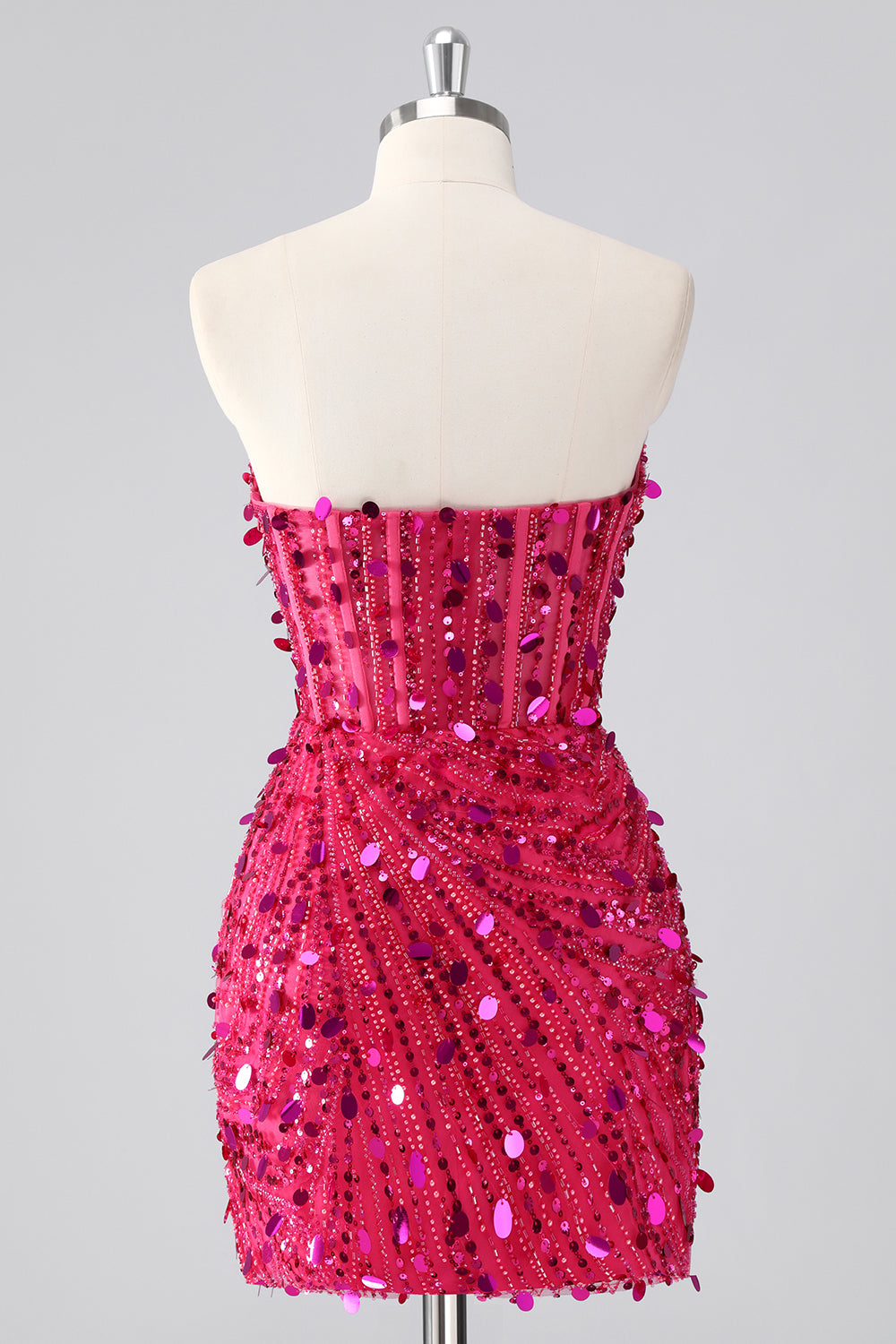 Sparkly Fuchsia Corset Bodycon Sweetheart Short Cocktail Dress with Sequins