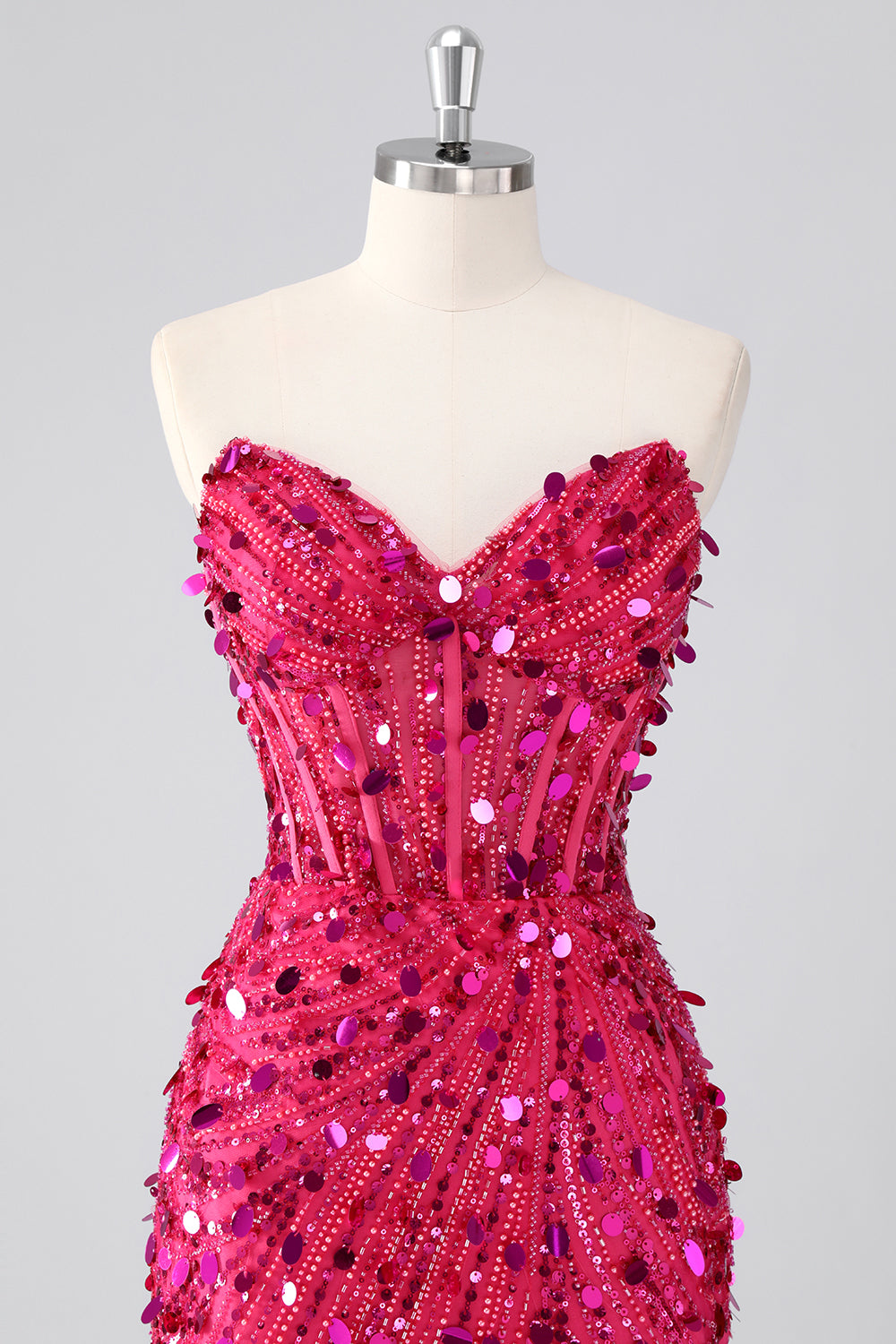 Sparkly Fuchsia Corset Bodycon Sweetheart Short Cocktail Dress with Sequins