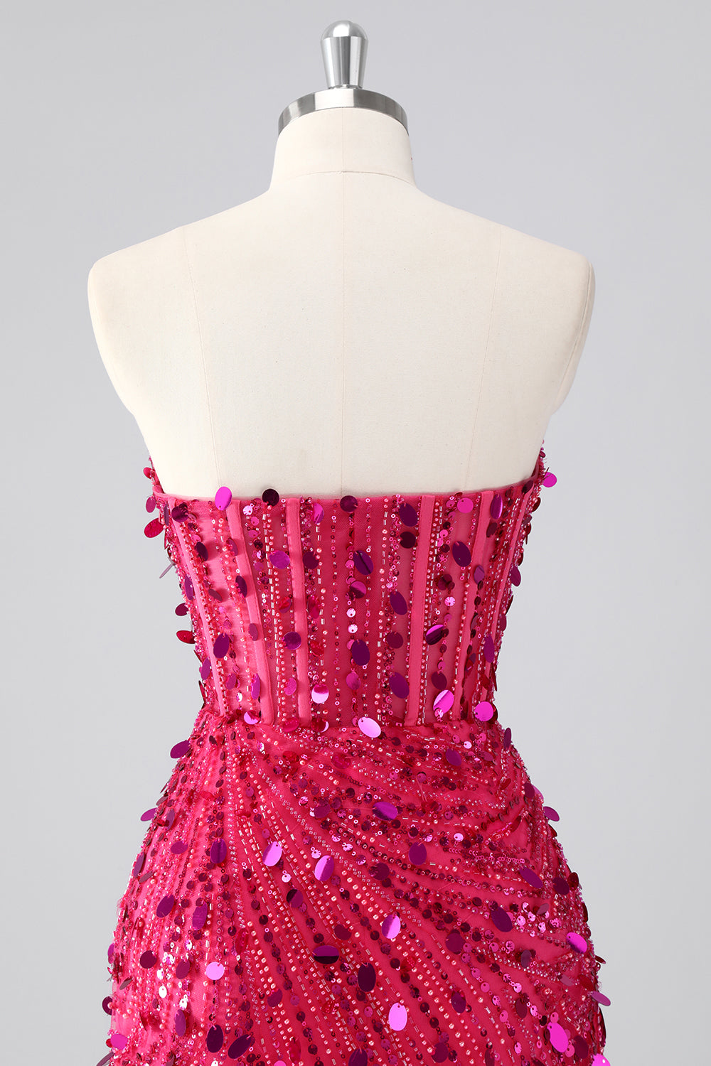 Sparkly Fuchsia Corset Bodycon Sweetheart Short Cocktail Dress with Sequins