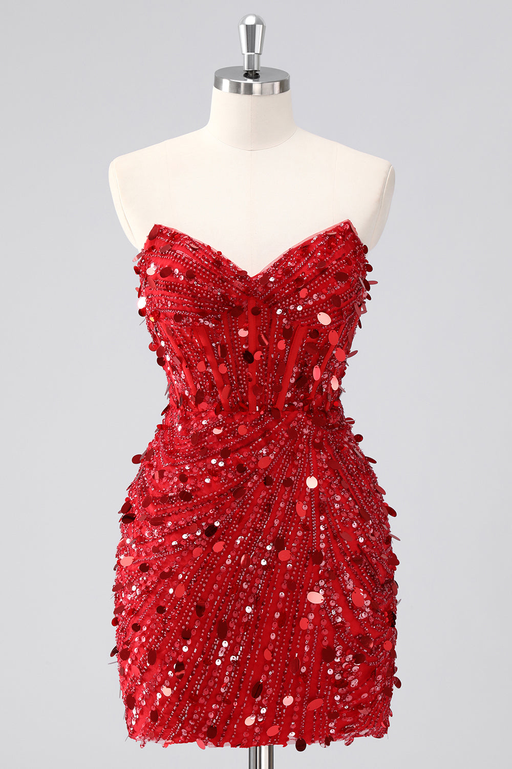 Sparkly Fuchsia Corset Bodycon Sweetheart Short Cocktail Dress with Sequins