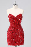 Sparkly Red Corset Sweetheart Tight Short Cocktail Dress with Sequins