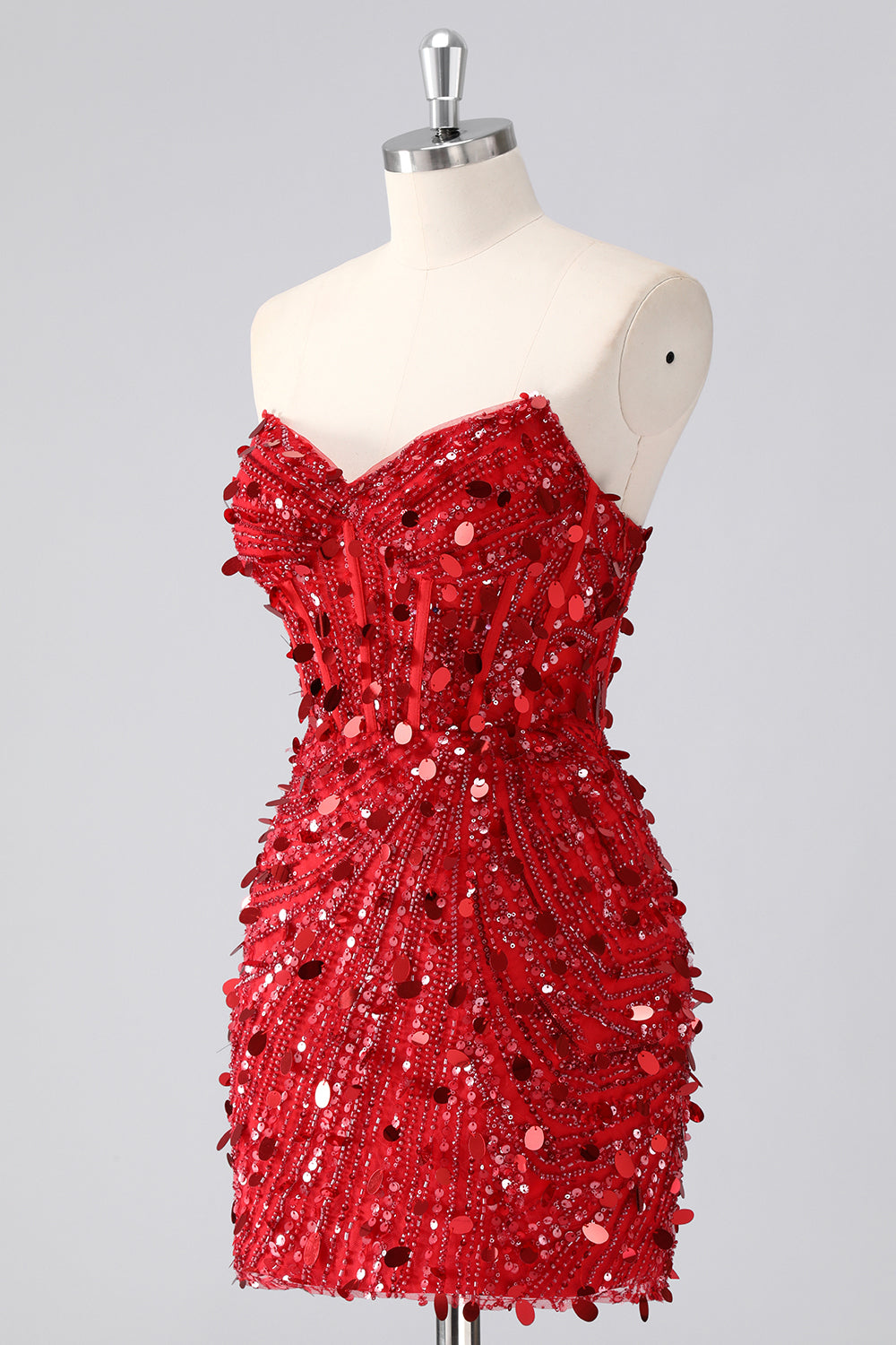 Sparkly Fuchsia Corset Bodycon Sweetheart Short Cocktail Dress with Sequins