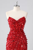 Sparkly Fuchsia Corset Bodycon Sweetheart Short Cocktail Dress with Sequins