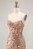 Sparkly Champagne Corset Sequins Sweetheart Long Prom Dress with Slit