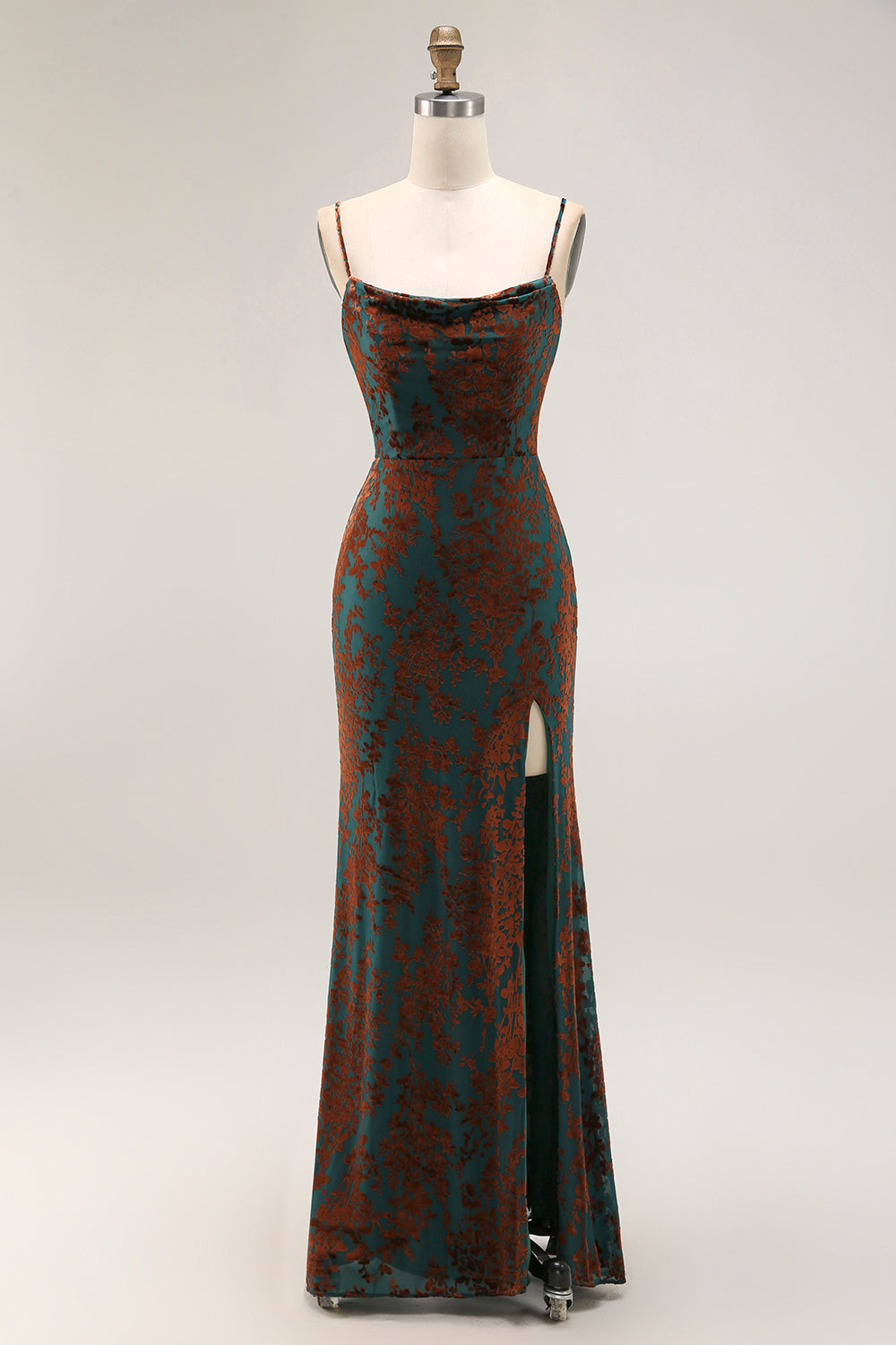 Dark Green Mermaid Burnout Velvet Maxi Wedding Guest Dress with Slit