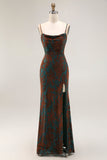 Dark Green Mermaid Burnout Velvet Maxi Wedding Guest Dress with Slit
