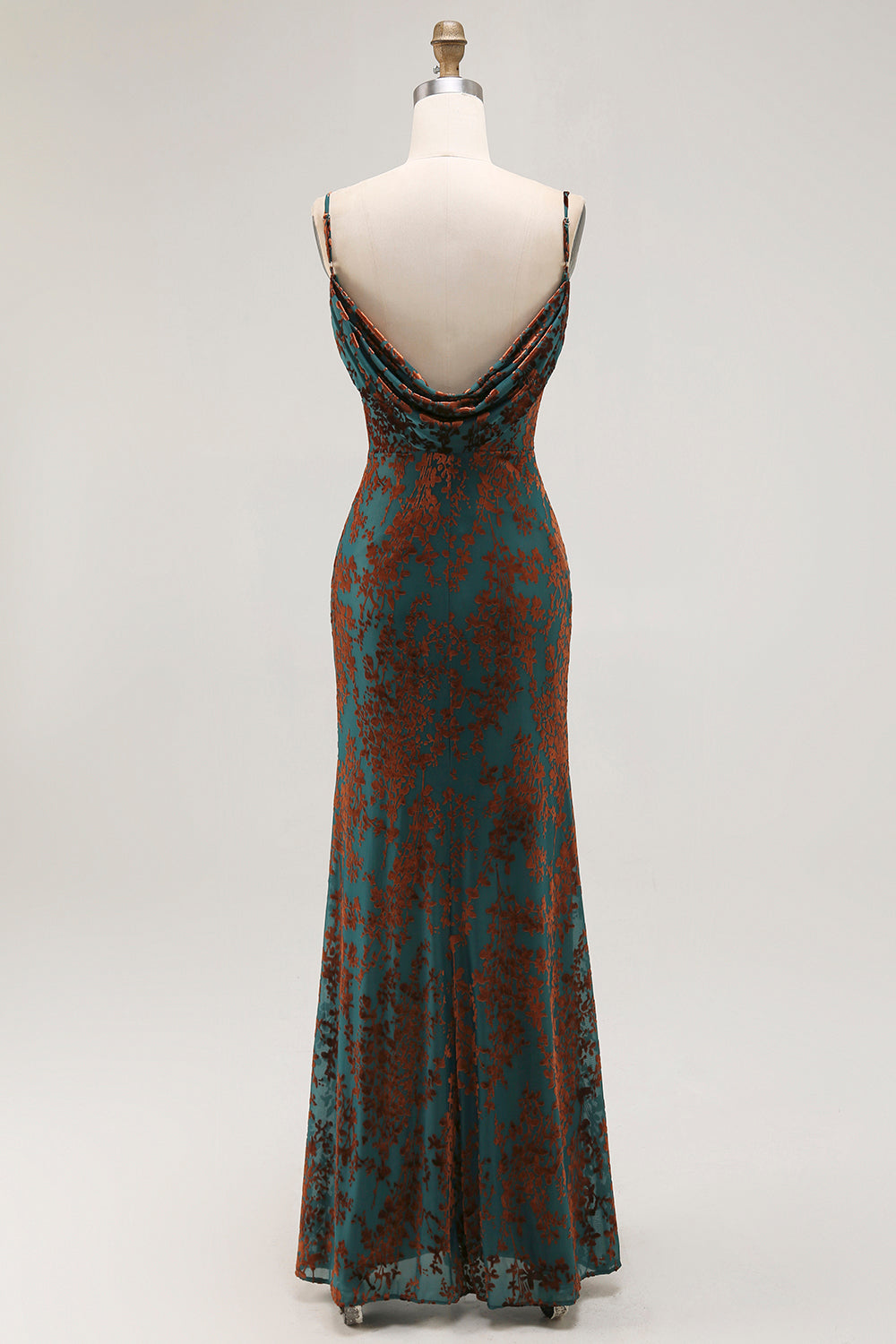 Dark Green Mermaid Burnout Velvet Maxi Wedding Guest Dress with Slit