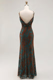 Dark Green Mermaid Burnout Velvet Maxi Wedding Guest Dress with Slit