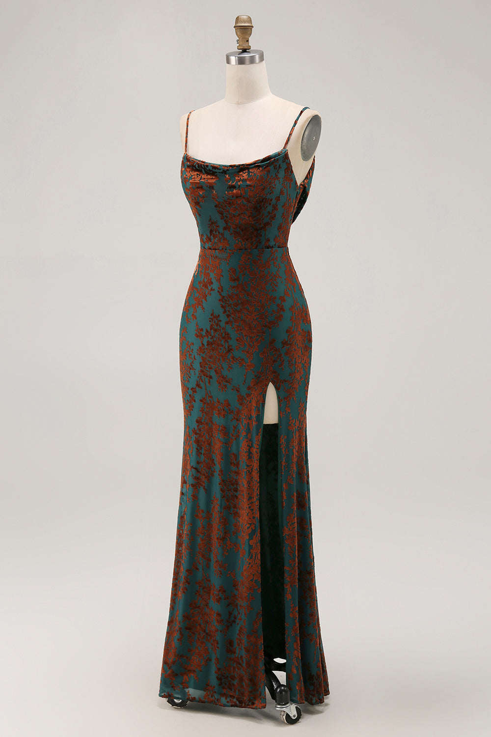 Dark Green Mermaid Burnout Velvet Maxi Wedding Guest Dress with Slit