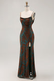 Dark Green Mermaid Burnout Velvet Maxi Wedding Guest Dress with Slit