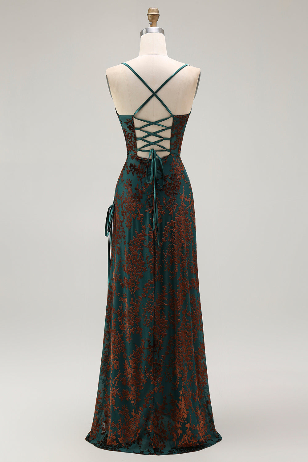 Dark Green Sheath Spaghetti Straps Maxi Velvet Bridesmaid Dress