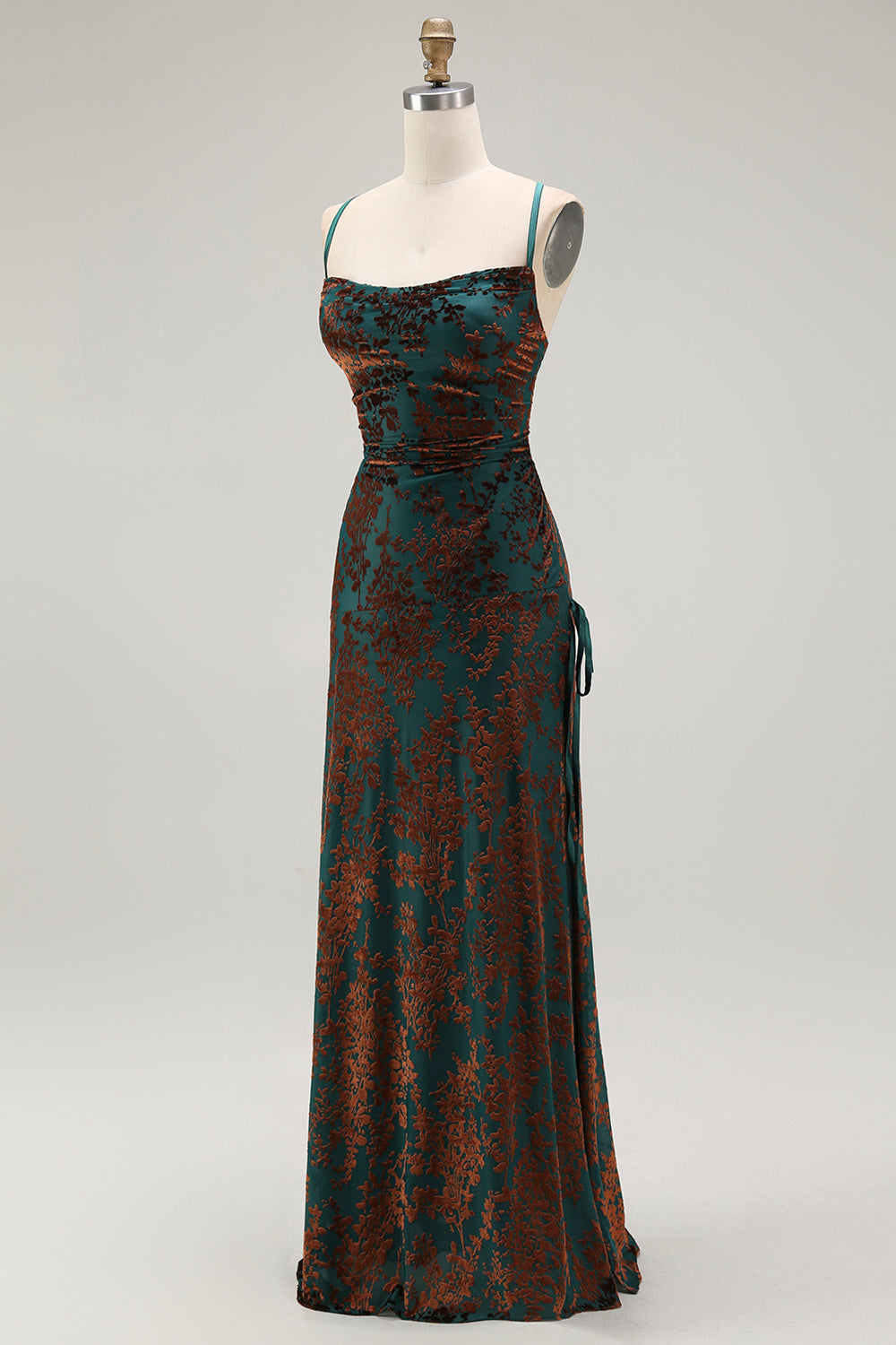 Dark Green Sheath Spaghetti Straps Maxi Velvet Bridesmaid Dress
