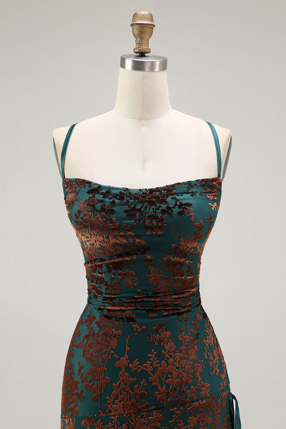 Dark Green Sheath Spaghetti Straps Maxi Velvet Bridesmaid Dress