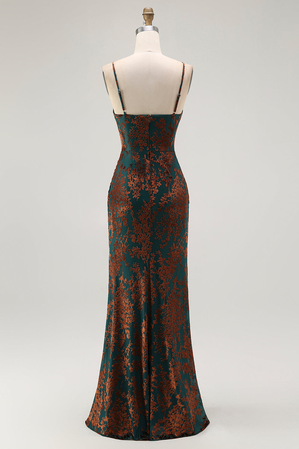 Dark Green Spaghetti Straps Mermaid Long Velvet Wedding Guest Dress with Slit