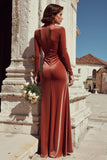 Terracotta High Neck Mermaid Velvet Long Bridesmaid Dress