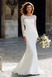 White Chiffon Mermaid Sweep Train Wedding Dress with Sleeves