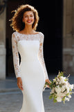 White Chiffon Mermaid Sweep Train Wedding Dress with Sleeves