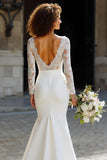 White Chiffon Mermaid Sweep Train Wedding Dress with Sleeves