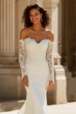 Ivory Sweep Train Mermaid Long Sleeves Wedding Dress with Sleeves