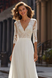 Ivory Chiffon V-Neck A Line Half Sleeves Wedding Dress