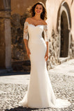 Sparkly White Mermaid Chiffon Sweep Train Wedding Dress with Sleeves