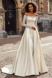 Princess Ivory Off the Shoulder Satin Wedding Dress with Sleeves