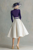 Plum Satin High Neck Midi Mother of the Bride Dress with Sleeves