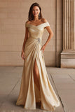 Champagne Maxi Off the Shoulder Mother of the Bride Dress with Slit