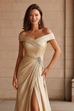 Champagne Maxi Off the Shoulder Mother of the Bride Dress with Slit