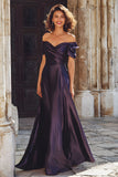 Plum Sheath Maxi Off the Shoulder Mother of the Bride Dress
