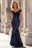 Navy Mermaid Off the Shoulder Maxi Mother of the Bride Dress