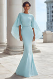 Light Blue Long Mermaid Mother of the Bride Dress with Sleeves