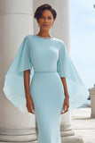 Light Blue Long Mermaid Mother of the Bride Dress with Sleeves