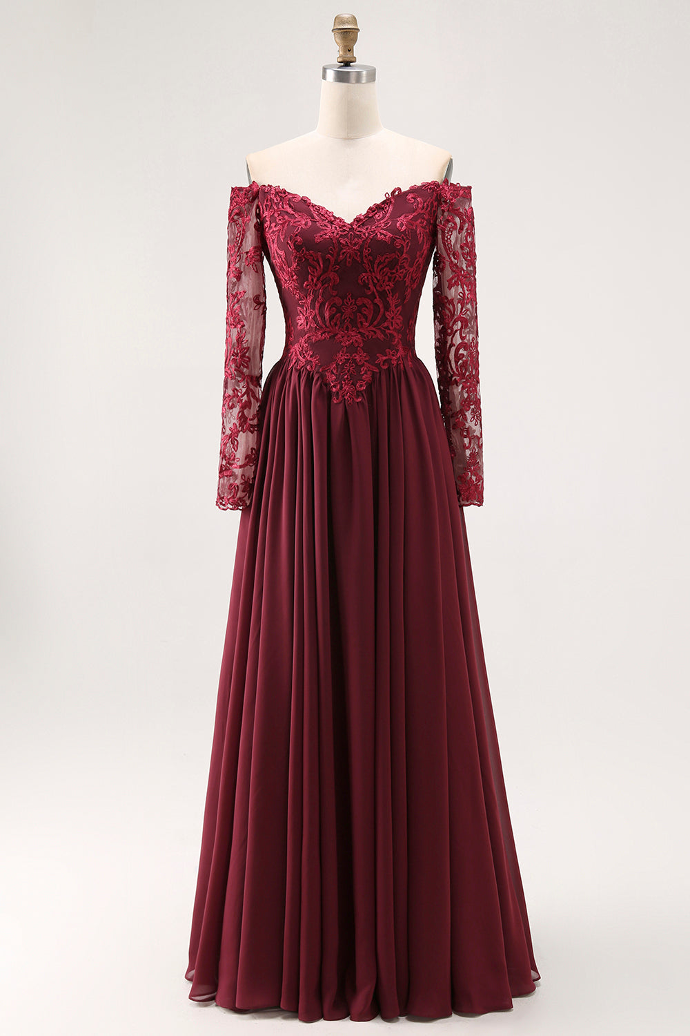 Cabernet A Line Chiffon Long Mother of the Bride Dress with Sleeves