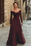 Cabernet A Line Chiffon Long Mother of the Bride Dress with Sleeves