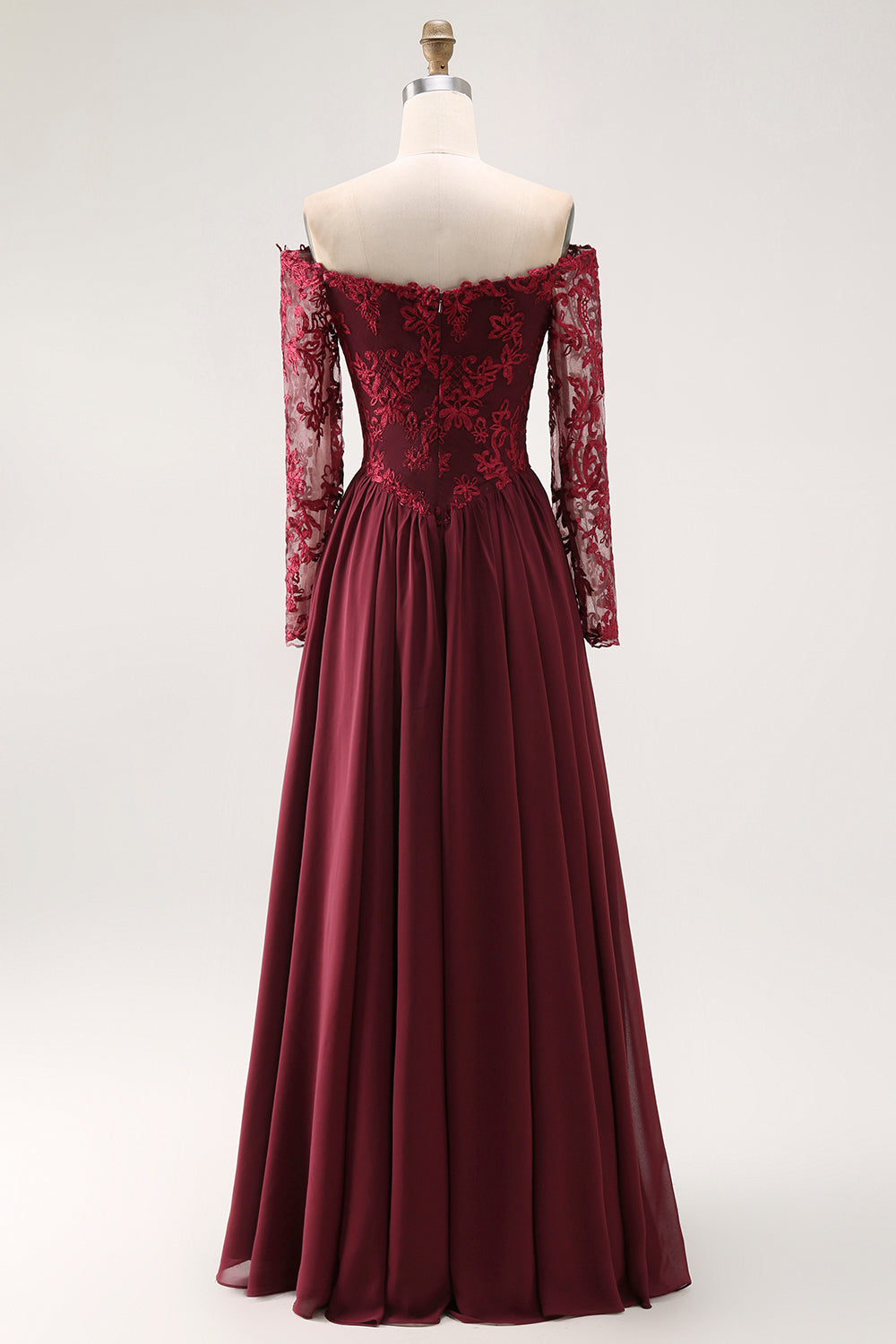 Cabernet A Line Chiffon Long Mother of the Bride Dress with Sleeves