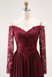 Cabernet A Line Chiffon Long Mother of the Bride Dress with Lace
