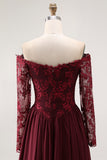 Cabernet A Line Chiffon Long Mother of the Bride Dress with Lace