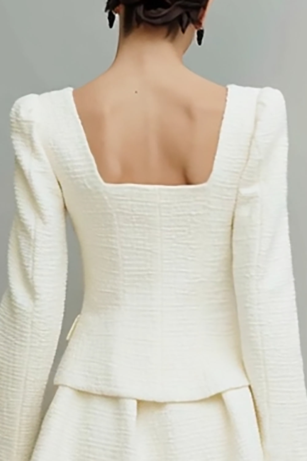 Ivory Square Neck 2 Piece Tweed Short Date Night Outfits