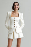 Ivory 2 Piece Single Breasted Short Tweed Outfits